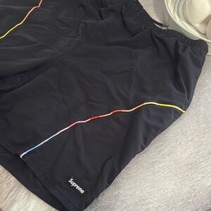 Supreme Black Shorts with Rainbow Stitching